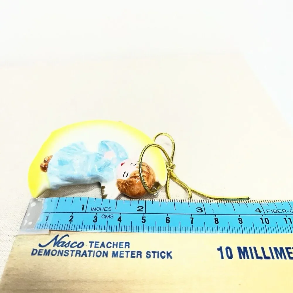 Vintage Pier 1 Japan Porcelain Sleeping Angel Christmas Ornament Blue Moon